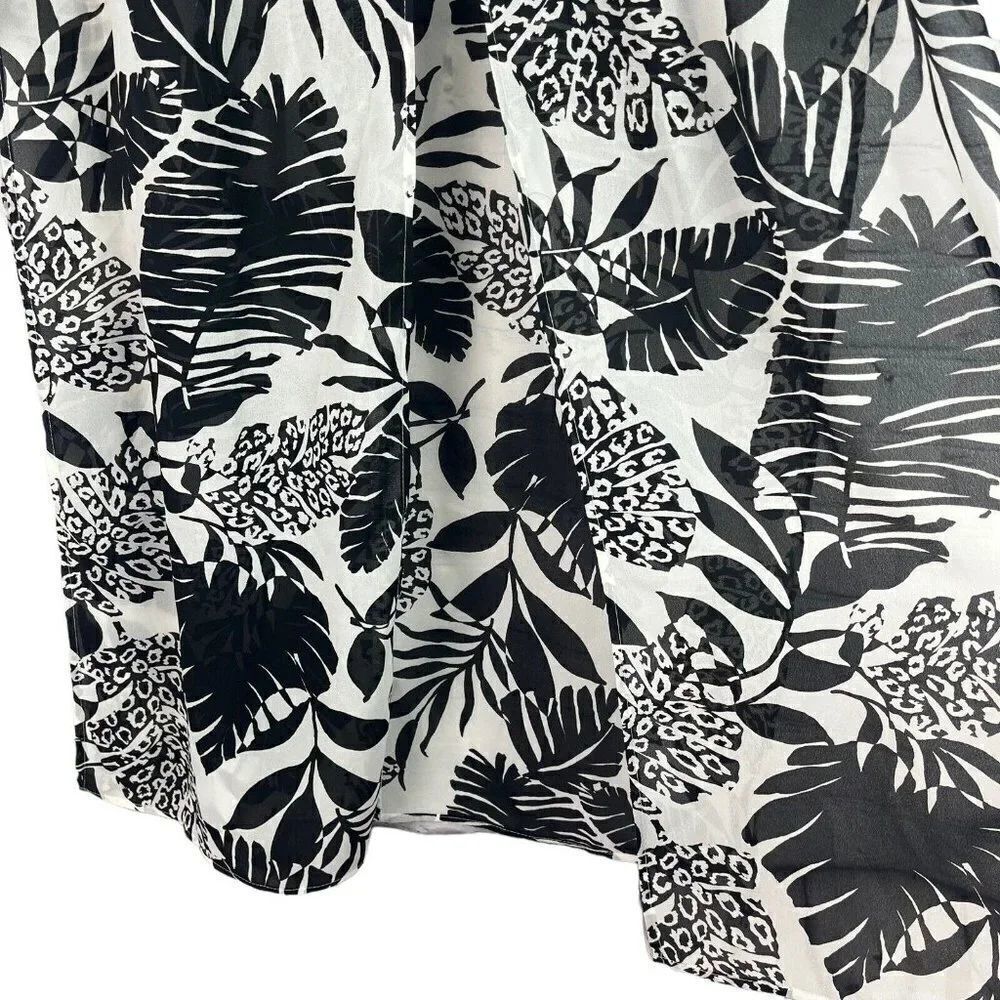 Nira Kaplan Open Front Duster Semi Sheer Cover Up Black White Floral Large - Picture 4 of 12
